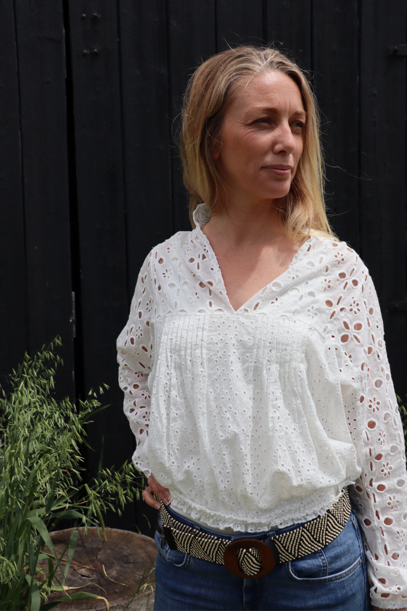 Inzagi - Broderie  Blouse White