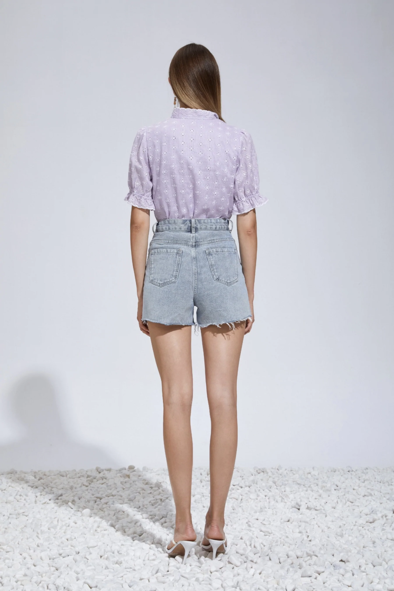 Laure Embroidered Linen Blouse Lilac