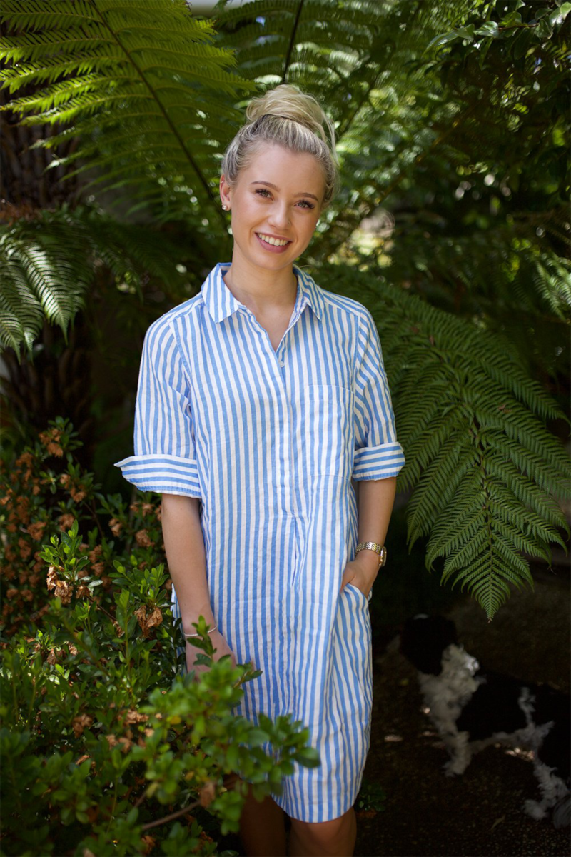 Hut - Linen Popover Dress Pale Blue Stripe Sien Clothing Hut - Linen Popover Dress Pale Blue Stripe Sien Clothing