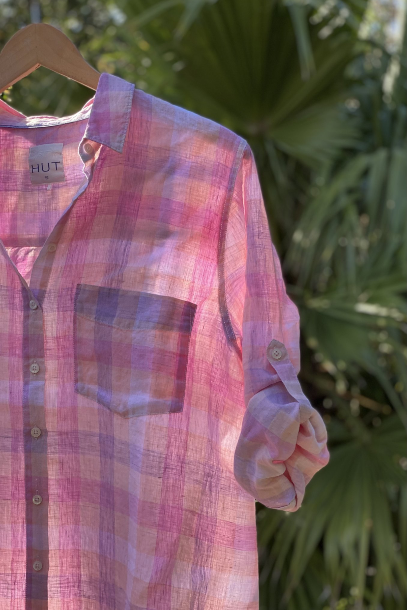Hut Clothing - Boyfriend Shirt Small Pink Plaid