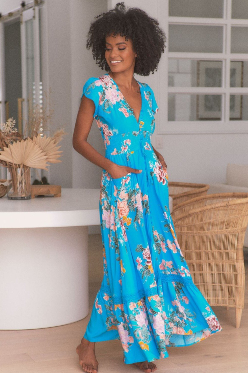 Jaase - Blue Lagoon Print Romi Maxi Dress Sien Clothing Jaase - Blue Lagoon Print Romi Maxi Dress Sien Clothing