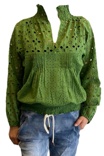 Inzagi - Broderie Blouse Green