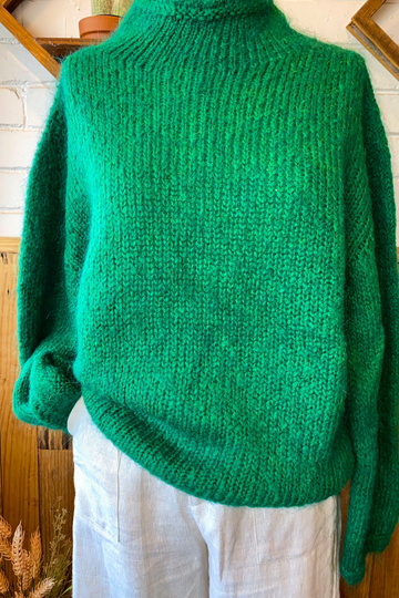 Roll Neck Mohair Wool Jumper Green