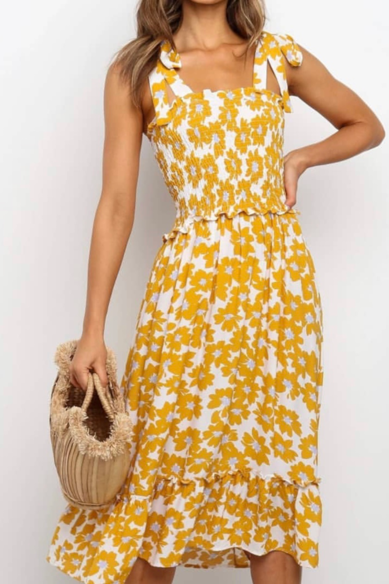 Floral Midi Dress Mustard